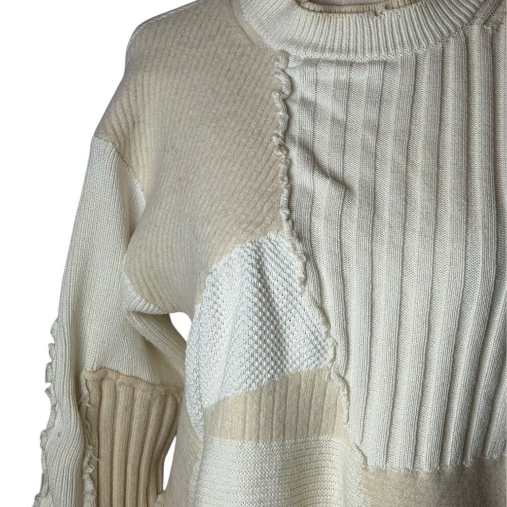 Helmut Lang Sweater Women Small Ivory Military Grunge‎ Patchwork Wool Cashmere - Picture 4 of 9